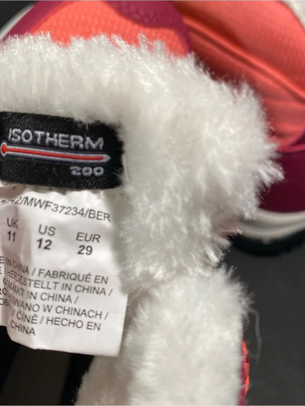NWT Mountain Warehouse Comet Kids Size 12 Waterproof Snow Boots Coral/Magenta